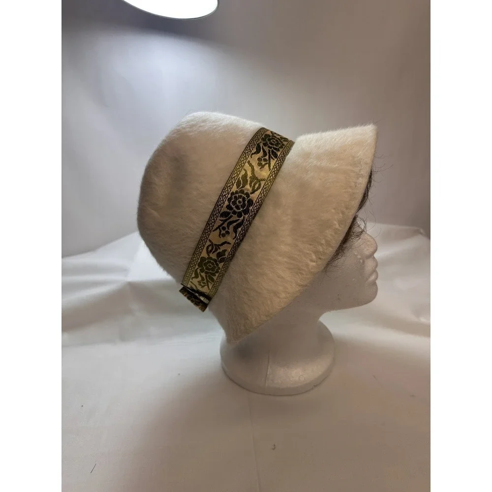 Cloche 1960's Hat Doree Of New York Beige With Gold/black Trim Wool Felt Very Gd - Picture 8 of 15